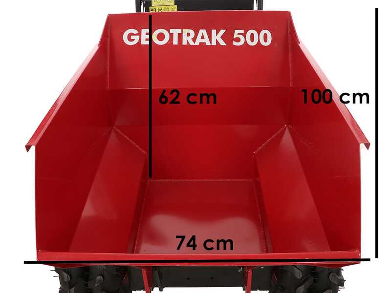 Brouette &agrave; moteur GeoTech Pro  GEOTRAK 500 - benne dumper 500 kg - 6 roues motrices