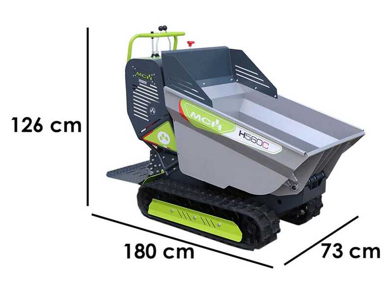 Brouette motoris&eacute;e sur chenilles MCH H560C-GX - Benne dumper hydraulique 500 kg - Transmission hydrostatique