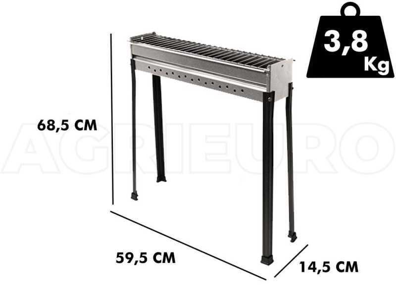 Seven Italy BBQ-60 INOX - Grille pour brochettes &agrave; charbon - 60x14&nbsp;cm