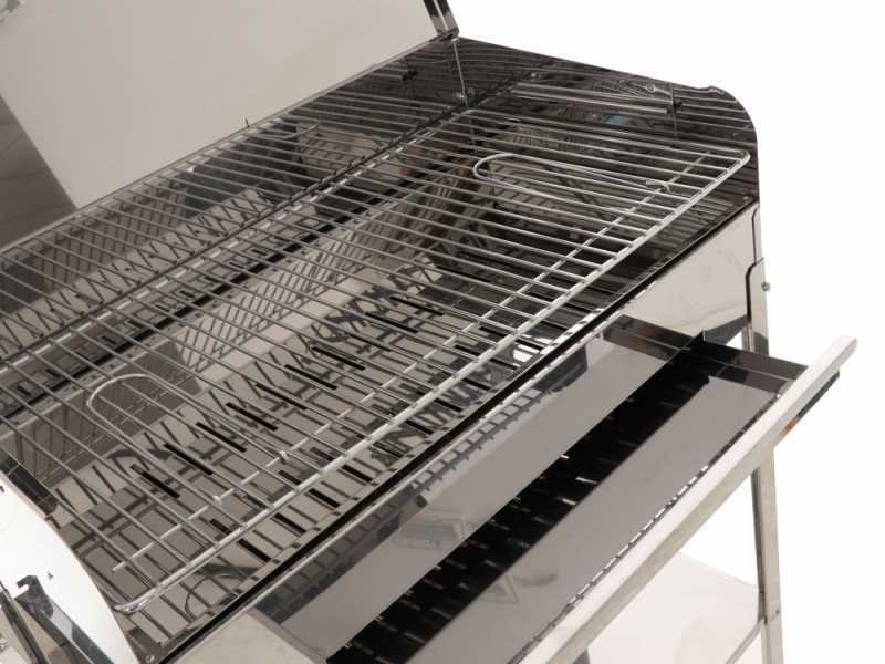 Barbecue en acier Achille INOX avec grille r&eacute;glable - Surface de cuisson 67.5x37 cm