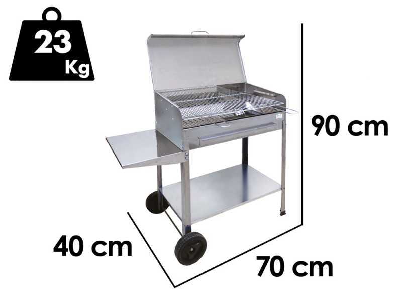 Seven Italy Achille Large - Barbecue &agrave; charbon en acier inox artisanal - 67,5x37&nbsp;cm