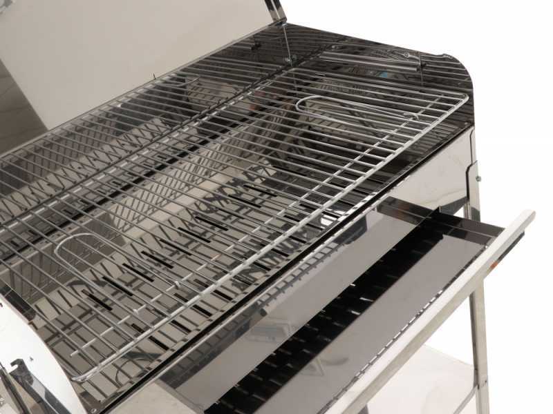 Barbecue en acier Achille INOX - avec grille r&eacute;glable - Surface de cuisson 57.5x37 cm