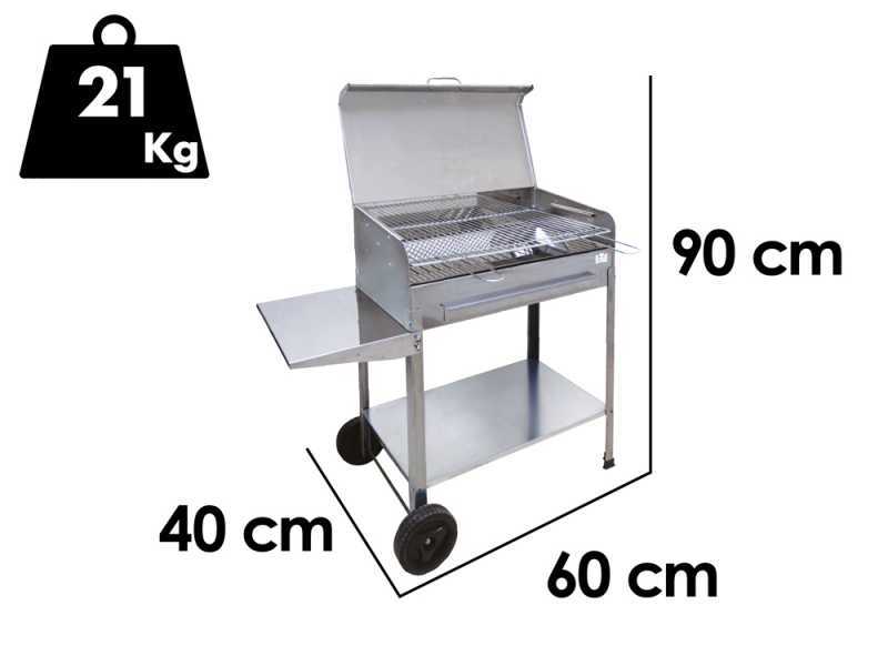 Seven Italy Achille Medium - Barbecue &agrave; charbon en acier inox artisanal - 57,5x37&nbsp;cm