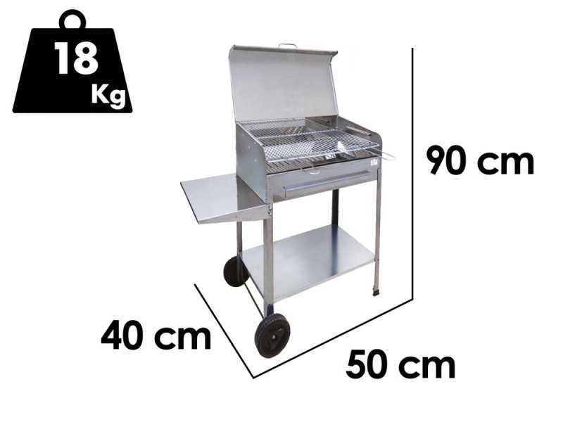 Seven Italy Achille Small - Barbecue &agrave; charbon en acier inox artisanal - 47,5x37&nbsp;cm