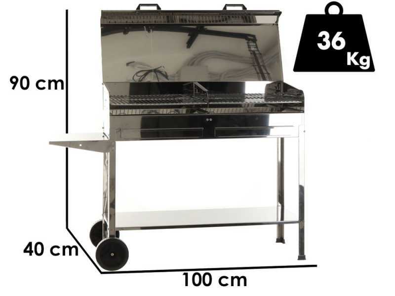 Barbecue &agrave; charbon en acier Achille Big INOX - 2 grilles de 47.5x38 cm