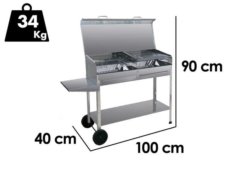 Seven Italy Achille Big - Barbecue &agrave; charbon en acier inox artisanal - 2x 47,5x37&nbsp;cm