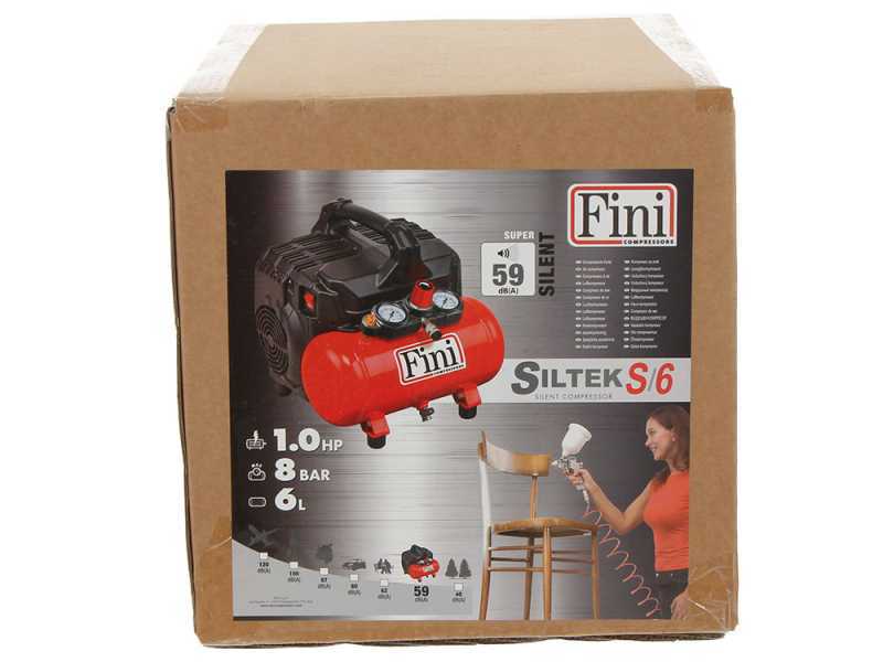 Compresseur &eacute;lectrique compacte portatif Fini SILTEK S/6 - Moteur 1 CV - 8 bars