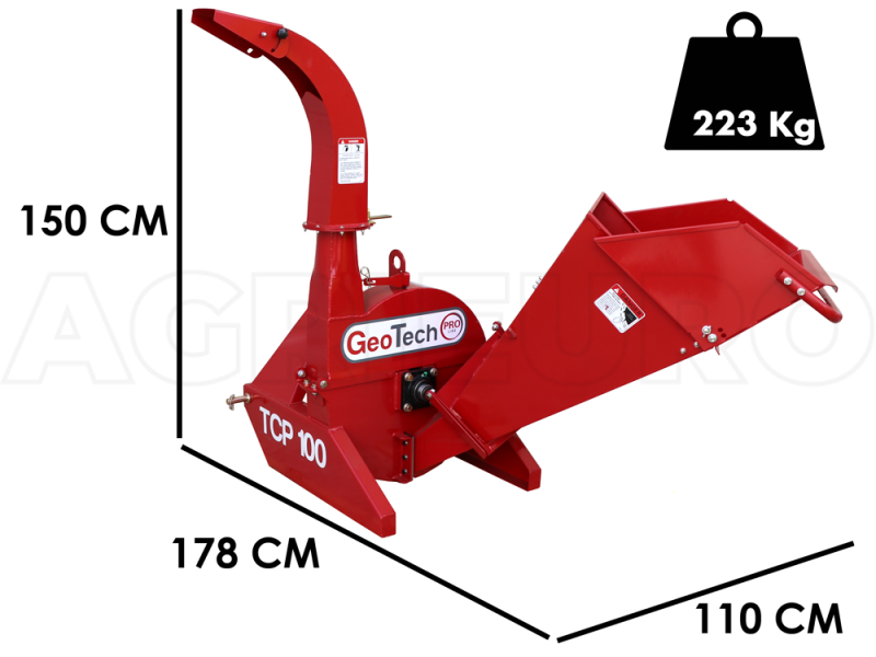 GeoTech Pro TCP 100 - Broyeur de branches &agrave; tracteur - Diam&egrave;tre de coupe 100 mm