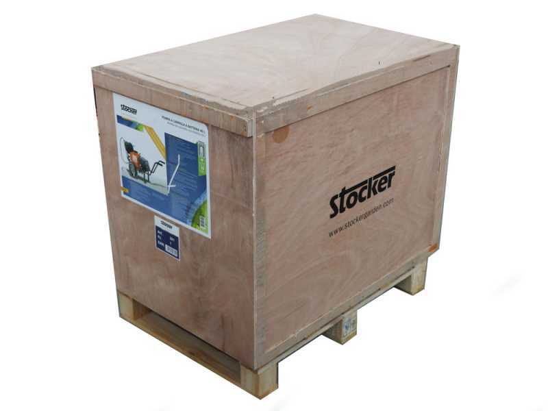 Pompe de pulv&eacute;risation &agrave; batterie Stocker 12V de 100 l art. 304 - Pompe de pulv&eacute;risation &eacute;lectrique sur chariot avec barre de pulv&eacute;risation et crochet d'attelage