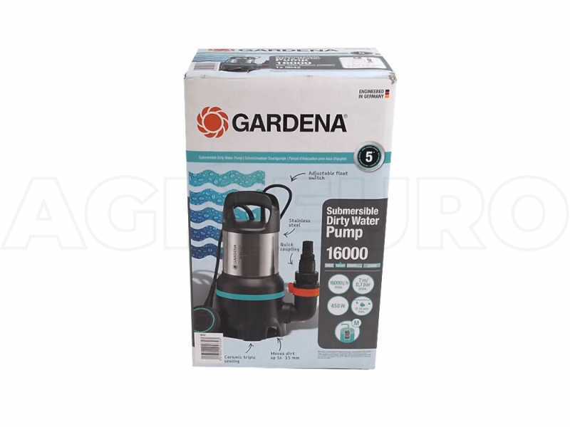 Pompe d'évacuation eau chargée GARDENA 16000 - 450W - Débit max 16000l/h &  pression max 0.7