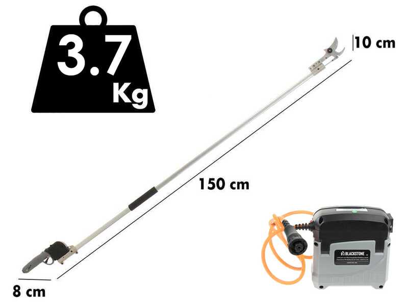 S&eacute;cateur &eacute;lectrique de taille BlackStone 450-BP avec perche BlackStone 25-H de 1,5 mt - batterie et chargeur inclus - Diam&egrave;tre de coupe 45 mm
