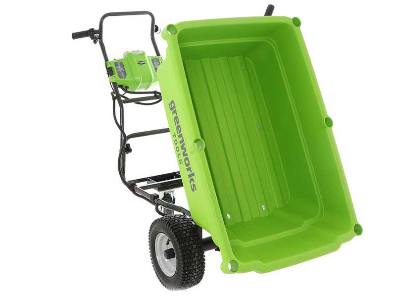 Brouette &eacute;lectrique sur batterie avec roues Greenworks G40GC Garden Cart 40V - SANS BATTERIE ET SANS CHARGEUR