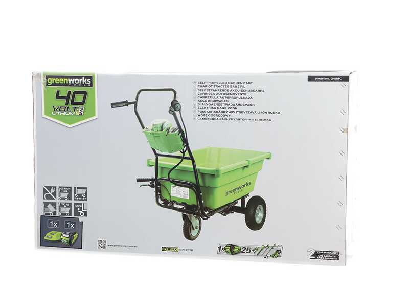 Greenworks G40GC Garden Cart - Brouette &eacute;lectrique sur batterie avec roues - SANS BATTERIE NI CHARGEUR
