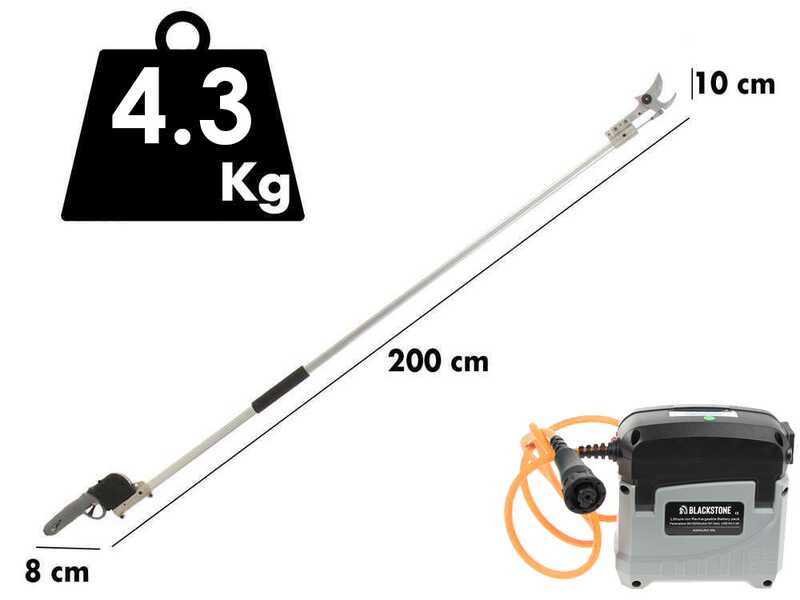 S&eacute;cateur &eacute;lectrique de taille BlackStone 500-BP avec perche BlackStone 30-H de 2 mt - Coupe &agrave; enclume - Diam&egrave;tre de coupe 40 mm
