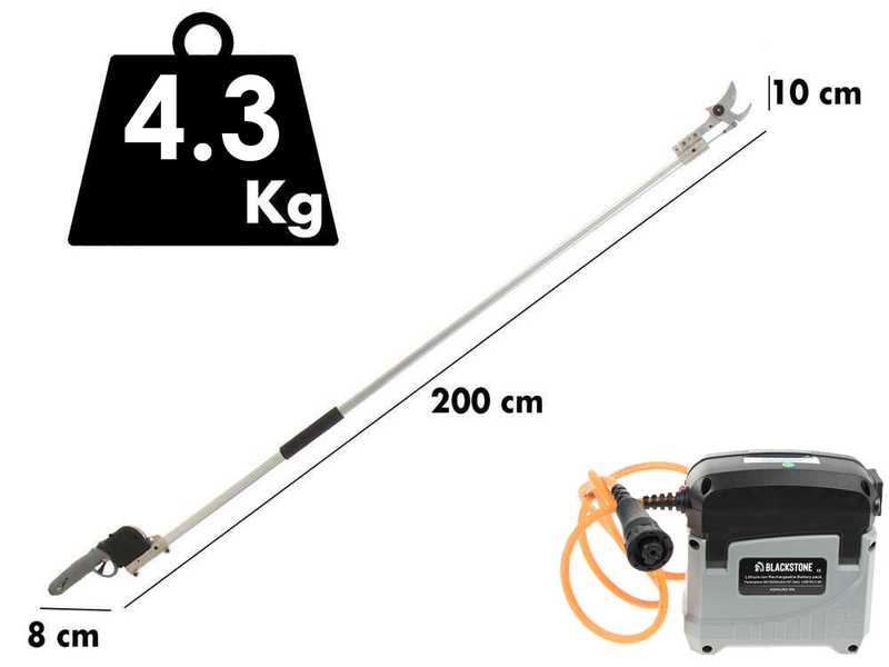 S&eacute;cateur &eacute;lectrique de taille BlackStone 500-BP avec perche BlackStone 30-H de 2 mt - Coupe &agrave; enclume