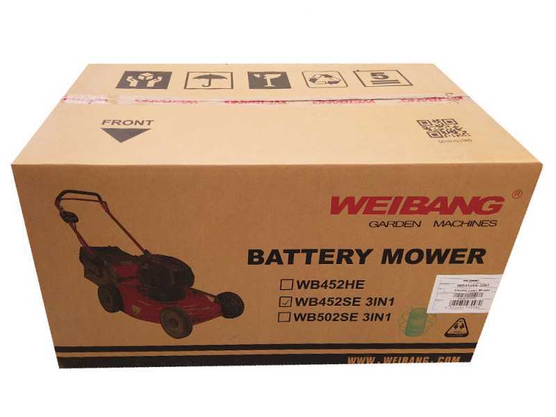 Tondeuse &eacute;lectrique &agrave; batterie WEIBANG WB452SE3 - Moteur de 120V/4Ah - 4 en 1