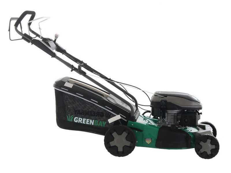 Tondeuse &agrave; gazon tract&eacute;e GreenBay GB-LM 46 S - 4 en 1 - Moteur thermique de 170cm3