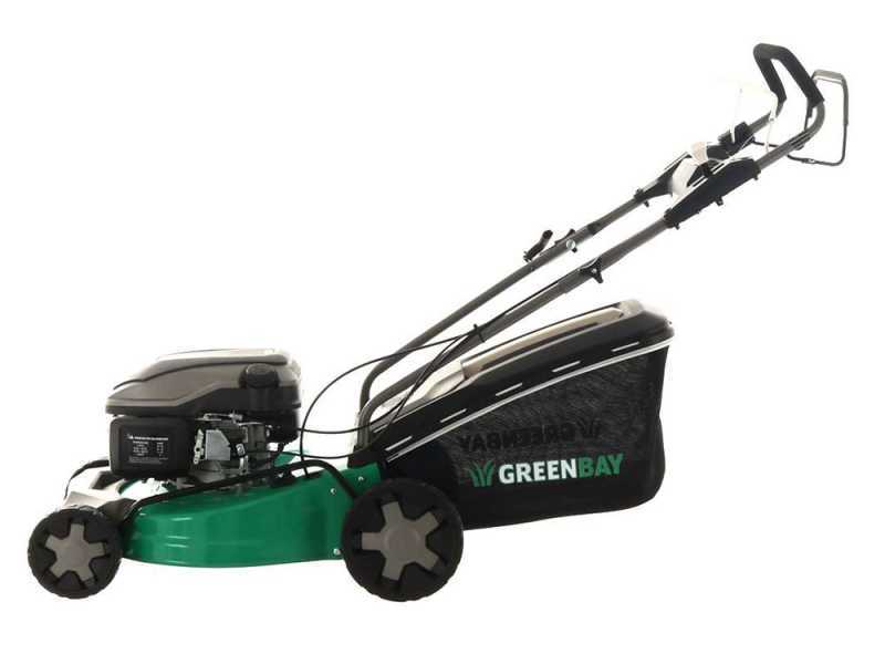 Tondeuse &agrave; gazon tract&eacute;e GreenBay GB-LM 46 S - 4 en 1 - Moteur thermique de 170cm3