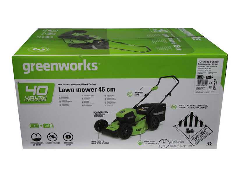 Greenworks GD40LM46HPK4 - Tondeuse &agrave; gazon &eacute;lectrique &agrave; batterie  40V/4Ah - Coupe 46 cm