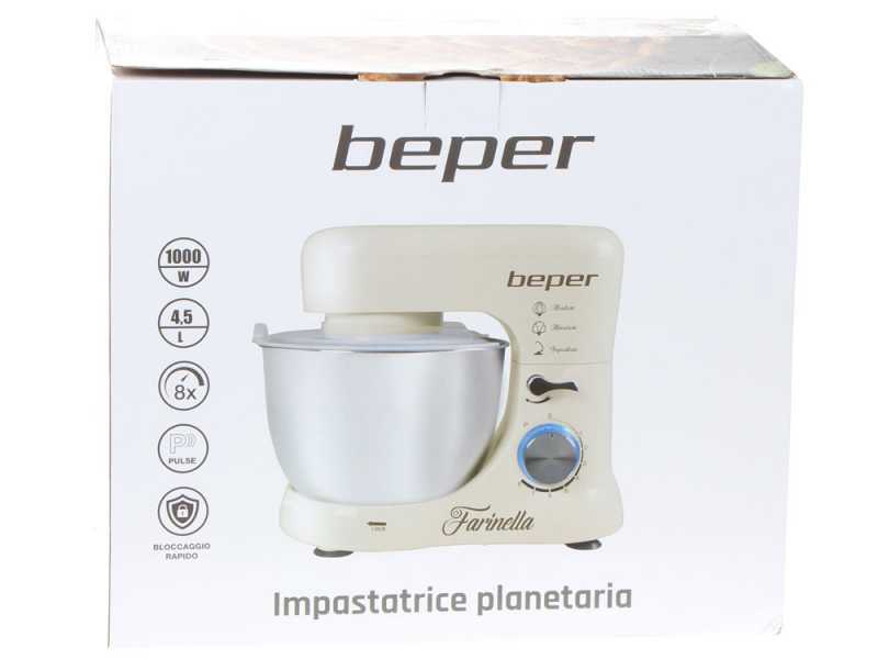 Batteur m&eacute;langeur plan&eacute;taire BEPER- Cuve de 4,5L en acier inox - 3 crochets inclus - 1000W