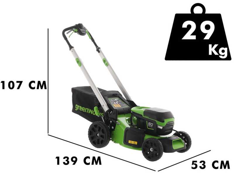 Tondeuse tract&eacute;e &agrave; batterie Greenworks GD60LM46SP - 60V/4Ah - 4en1