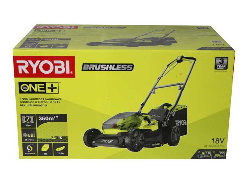 Tondeuse &eacute;lectrique &agrave; batterie RYOBI RY18LMX37A-150 - 18V - 5Ah - bac de 45 l -coupe de 37 cm