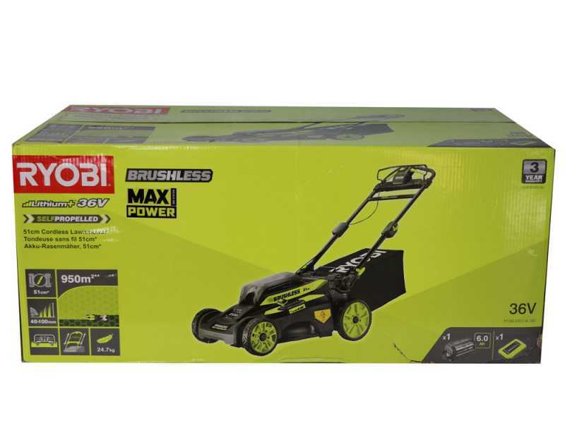 Ryobi RY36LMX51A-160 - Tondeuse &agrave; gazon tract&eacute;e &agrave; batterie - MAX POWER 36V/6Ah - Coupe 51 cm