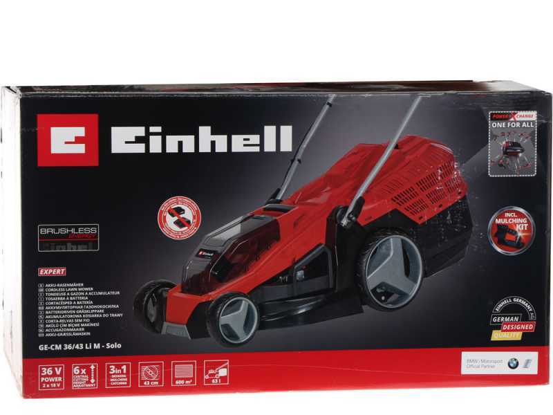 Tondeuse &eacute;lectrique &agrave; batterie Einhell GE-CM 36/43 Li - avec starter kit 2 batteries 18V/4ah et chargeur