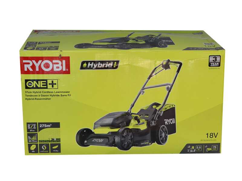 Ryobi Hybrid RY18LMH37A-225 - Tondeuse &agrave; gazon &agrave; batterie - 2x36V/2,5Ah - Coupe de 37&nbsp;cm