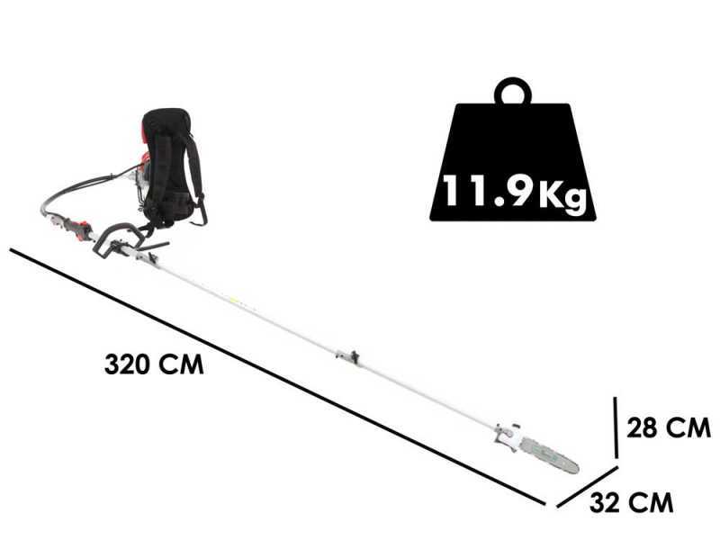 &Eacute;lagueuse thermique &agrave; dos 2 temps GeoTech GT-2 52 BP avec perche de rallonge - 52 cm3