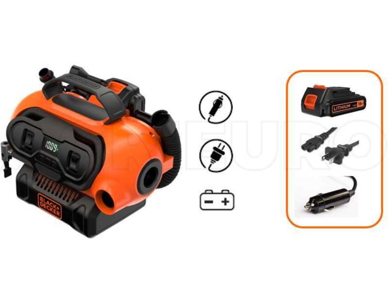 Black &amp; Decker BDCINF18N-QS - Compresseur d'air portatif Oilless Multi-alimentation - 11 Bars Max