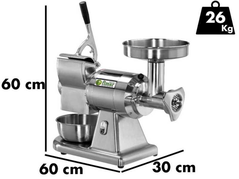 Fimar TC12AT - Hachoir &agrave; viande &eacute;lectrique avec r&acirc;pe int&eacute;gr&eacute;e - 230 V - 1 CV - Groupe de hachage en aluminium - Sans inverseur de marche