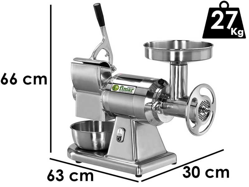 Fimar TC22AE - Hachoir &agrave; viande &eacute;lectrique avec r&acirc;pe int&eacute;gr&eacute;e - 400 V - 1.5 CV - Groupe de hachage en aluminium - Sans inverseur de marche
