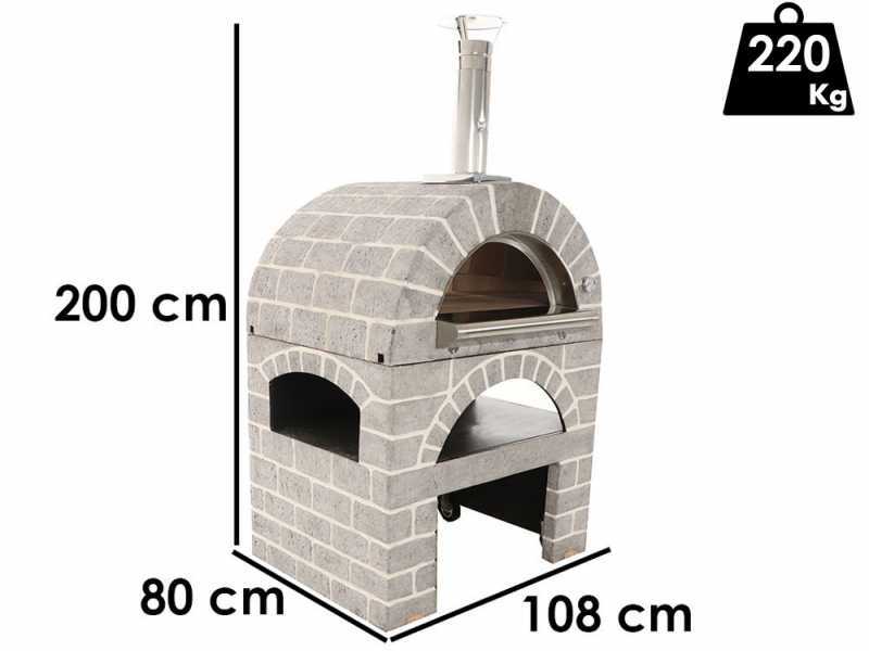 AgriEuro Pulcinella STONE - Four &agrave; bois pour pizza d'ext&eacute;rieur Gris de 80X60 - 4 pizzas