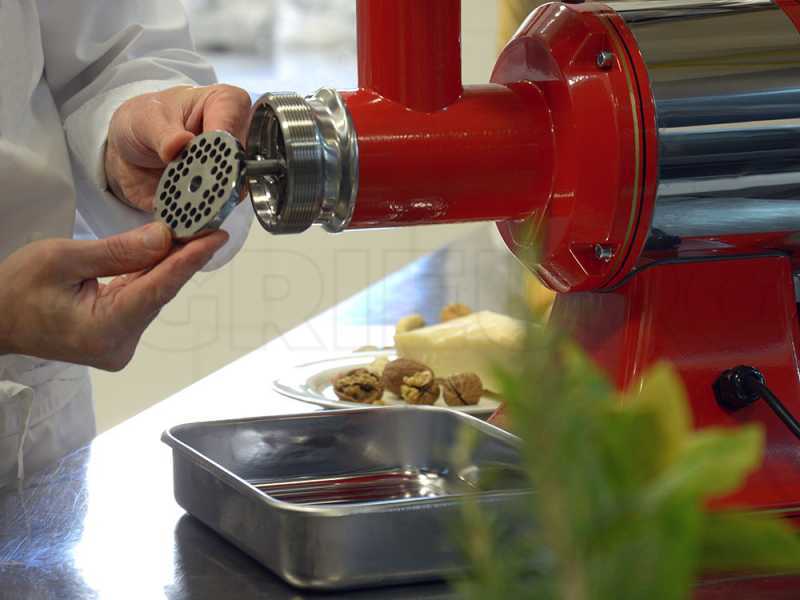 Fama TG12 Retr&ograve; - Hachoir &agrave; viande &eacute;lectrique - R&acirc;pe int&eacute;gr&eacute;e - Groupe de hachage en acier inox - 230V