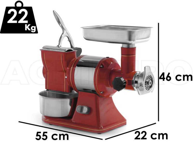 Fama TG12 Retr&ograve; - Hachoir &agrave; viande &eacute;lectrique - R&acirc;pe int&eacute;gr&eacute;e - Groupe de hachage en acier inox - 230V