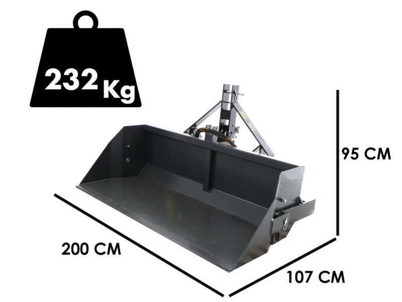 Godet arri&egrave;re hydraulique pour tracteur BlackStone B-PAL H 200 - de 200 cm - Charge 700Kg