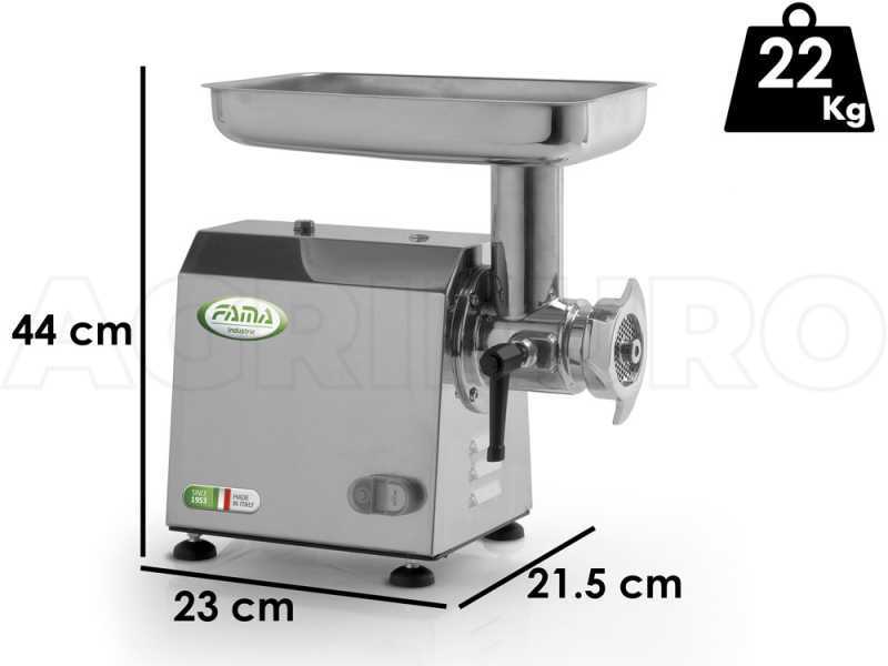 Hachoir &agrave; viande &eacute;lectrique FAMA TI12 - corps en acier inox - groupe de broyage en fonte alimentaire -  Monophas&eacute; - 230V/ 1.0 CV