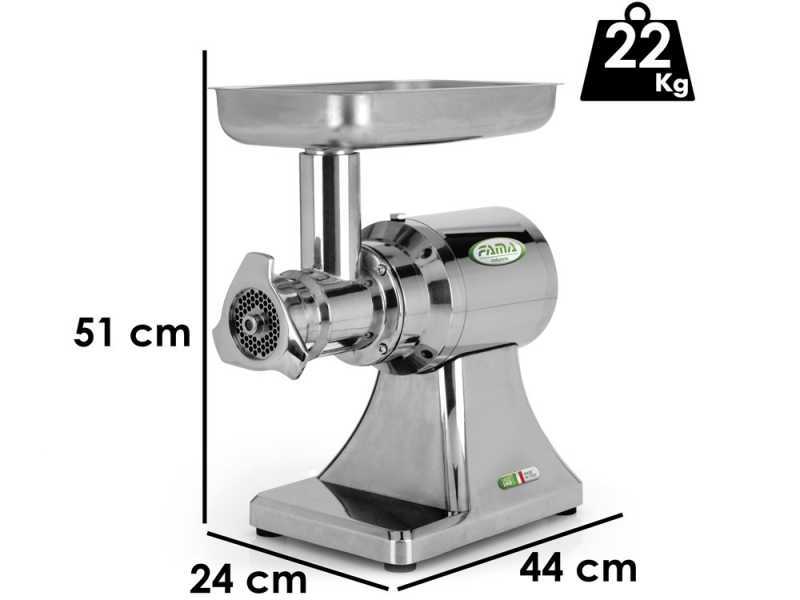 Hachoir &agrave; viande &eacute;lectrique FAMA TS22 - groupe de broyage amovible en fonte alimentaire - Triphas&eacute; - 400V/ 1.5 CV