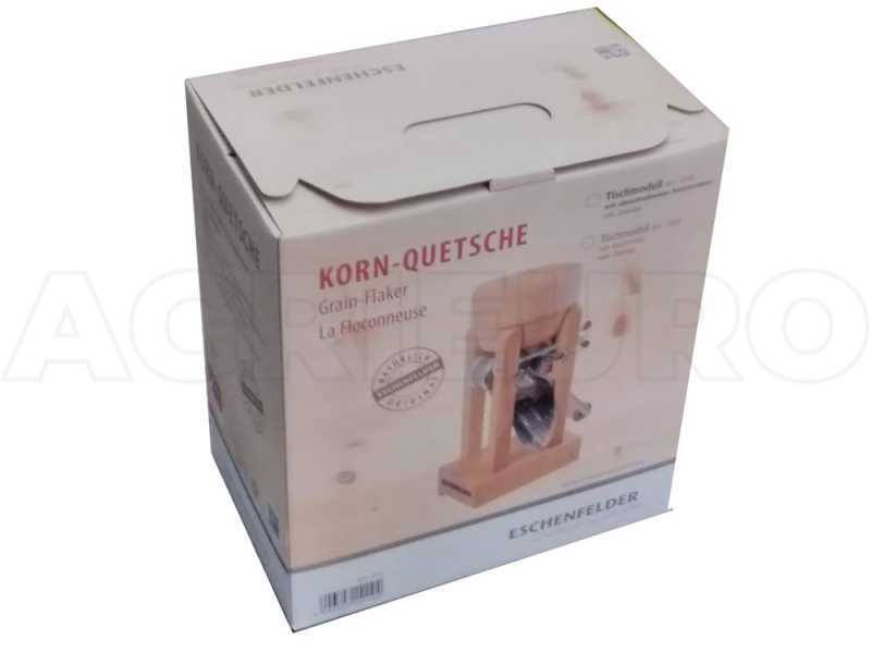 Floconneuse &agrave; entonnoir manuel en h&ecirc;tre Eschenfelder avec des rouleaux en acier inox