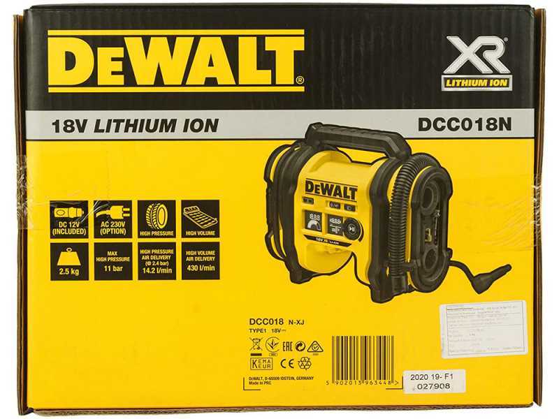 DeWalt DCC018N-XJ - Compresseur d'air &agrave; batterie portatif - SANS BATTERIE ET SANS CHARGEUR