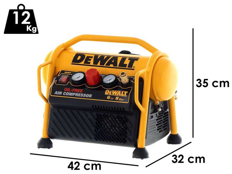 DEWALT DPC6MRC-QS - Compresseur d'air &eacute;lectrique compact portatif,  oil-less - Moteur 1.5 CV - 6 L