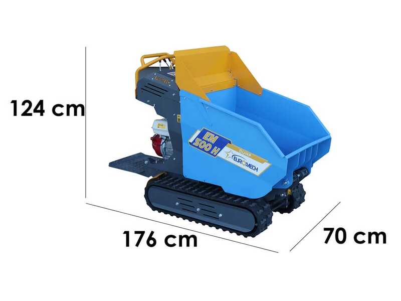 Brouette motoris&eacute;e &agrave; chenilles EuroMech EM500H-Dump - Caisson dumper hydraulique 500 kg