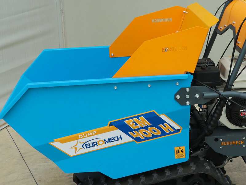 Brouette motoris&eacute;e &agrave; chenilles EuroMech EM400H-Dump - Caisson dumper avec charge de 400 Kg