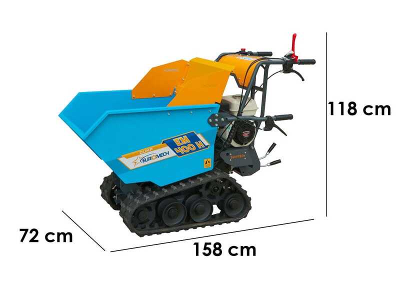 Brouette motoris&eacute;e &agrave; chenilles EuroMech EM400H-Dump - Caisson dumper avec charge de 400 Kg
