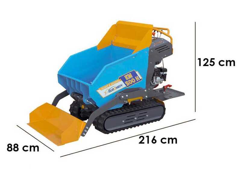 EuroMech EM500H-Dump &amp; Shovel - Brouette motoris&eacute;e dumper hydraulique 500 kg avec godet de chargement - Transmission hydrostatique
