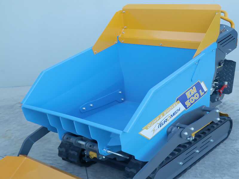 EuroMech EM500L-Dump &amp; Shovel - Brouette &agrave; chenilles hydraulique 500 kg avec benne dumper et godet frontal - Transmission hydrostatique