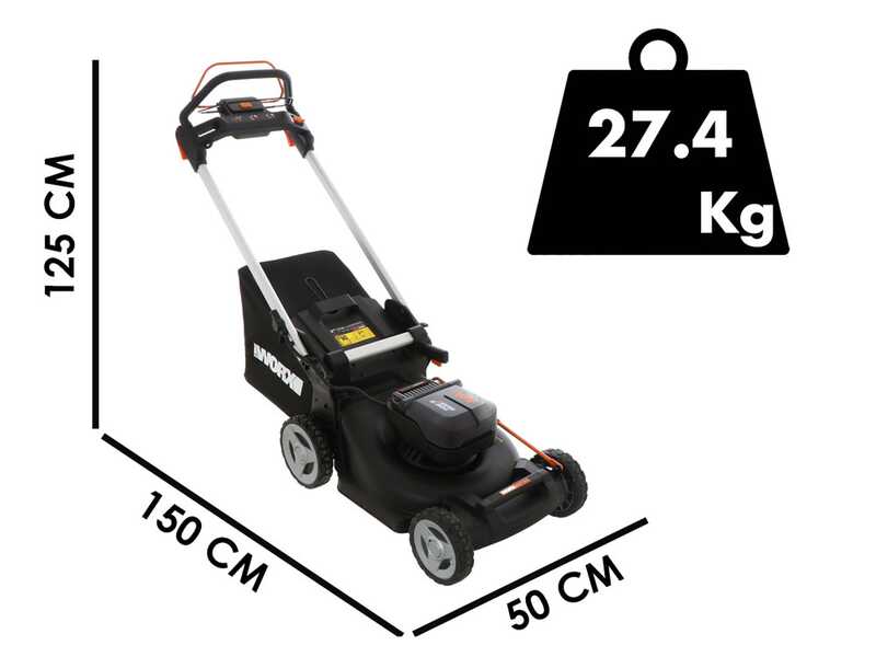 Worx Nitro WG749E - Tondeuse &agrave; gazon tract&eacute;e &agrave; batterie 2x20V/4Ah + 2 batteries 20V/4Ah offertes - Largeur de coupe 46 cm
