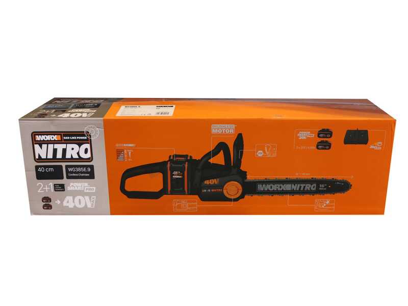 WORX WG385E NITRO - Tron&ccedil;onneuse &agrave; batterie  - 2 x 40V 4Ah - Guide de 40 cm