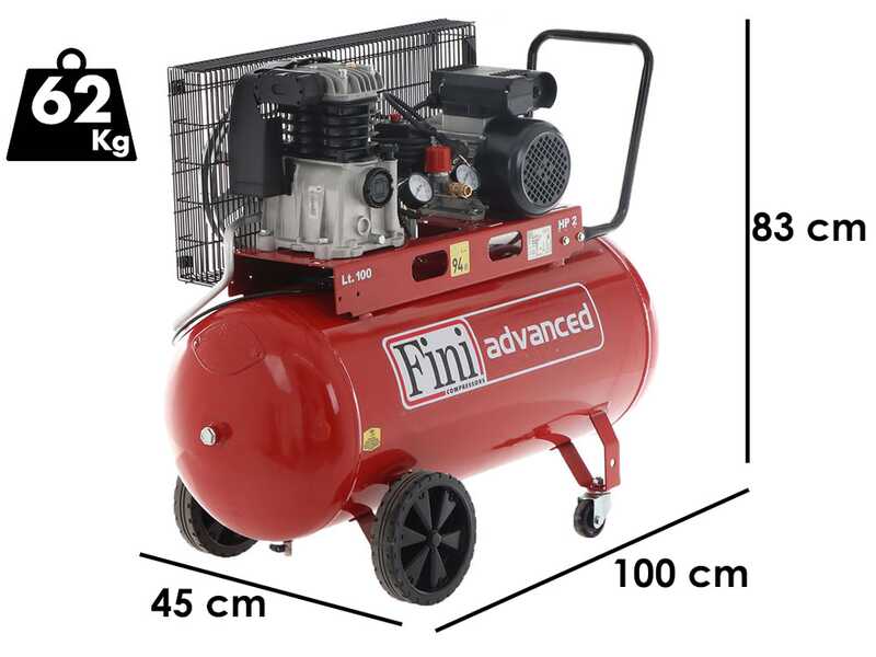 Fini Advanced MK 102-100-2M - Compresseur d'air &eacute;lectrique &agrave; courroie - Moteur 2 CV - 100 L